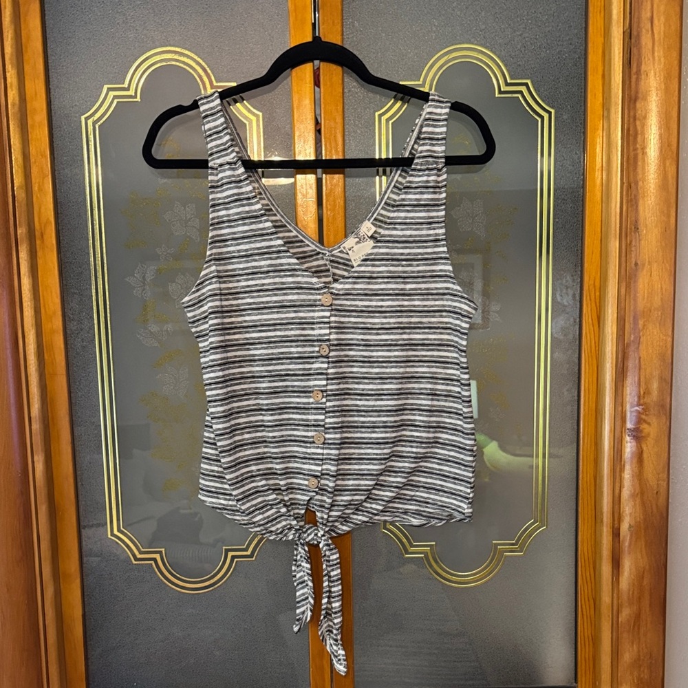 Striped black and white Button-Down Women's Top